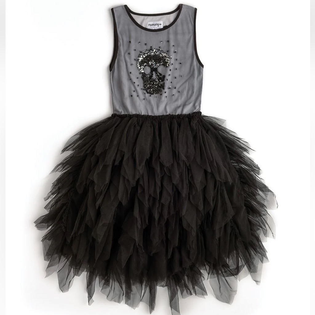 Nununu+ Tutu Du Monde Shades Of Skulls Dress Rhinestone & Black Tiered Tulle Nwt